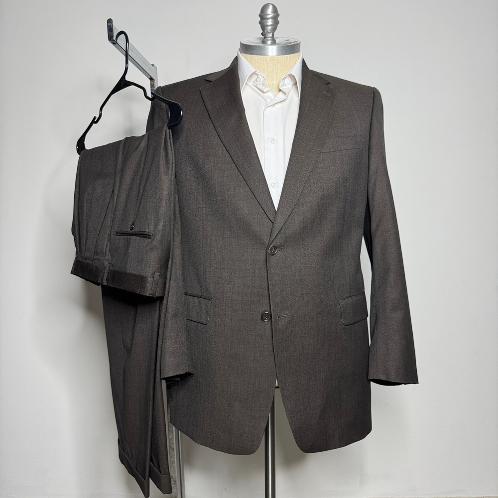 Hart Schaffner Marx 44L‎ 34W Brown Two Piece Wool Suit Business Formal